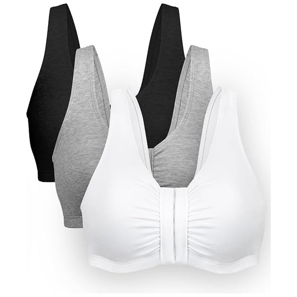 Bestform Comfotable Unlined Wireless Cotton Stretch Front Closure Sports bra 3 pk