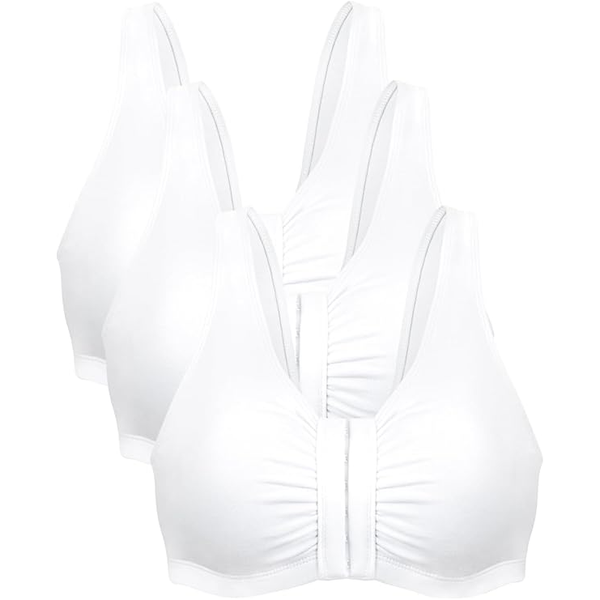 Bestform Comfotable Unlined Wireless Cotton Stretch Front Closure Sports bra 3 pk