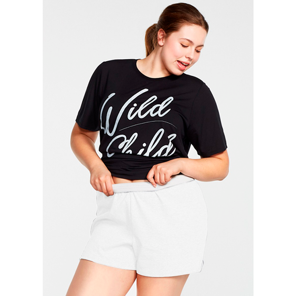 7-oz. 50/50 cotton/poly jersey
V-notch legs with 3-inch inseam
1.25-inch exposed elastic waistband
Fit comfortably at the waist
Curve sizes 1X-3X WAIST 1X-34" 2X-36-38"3X-40-42" HIP 1X 44 2X-46-48 3X-50-52"
Model is 5 feet 11 inches and wearing a 1X
Chest: 38 inches
Waist: 34 inches
Hips: 44 inches