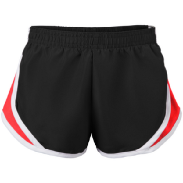 Inspired by a classic runnin silhouette, this short has contrast mesh inserts, is made of a woven polyester microfiber, and features a 100% polyester crepe liner for added modesty. 
2.2 oz polyester microfiber
100 % polyester crepe liner
Contrast mesh inserts
Covered elastic waistband
Low-rise fit
Juniors: 3.25" inseam
Girls: 2.5" inseam
