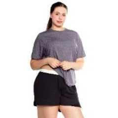 7-oz. 50/50 cotton/poly jersey
V-notch legs with 3-inch inseam
1.25-inch exposed elastic waistband
Fit comfortably at the waist
Curve sizes 1X-3X WAIST 1X-34" 2X-36-38"3X-40-42" HIP 1X 44 2X-46-48 3X-50-52"
Model is 5 feet 11 inches and wearing a 1X
Chest: 38 inches
Waist: 34 inches
Hips: 44 inches