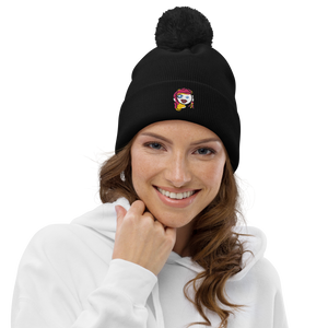 Pom pom embroidered beanie