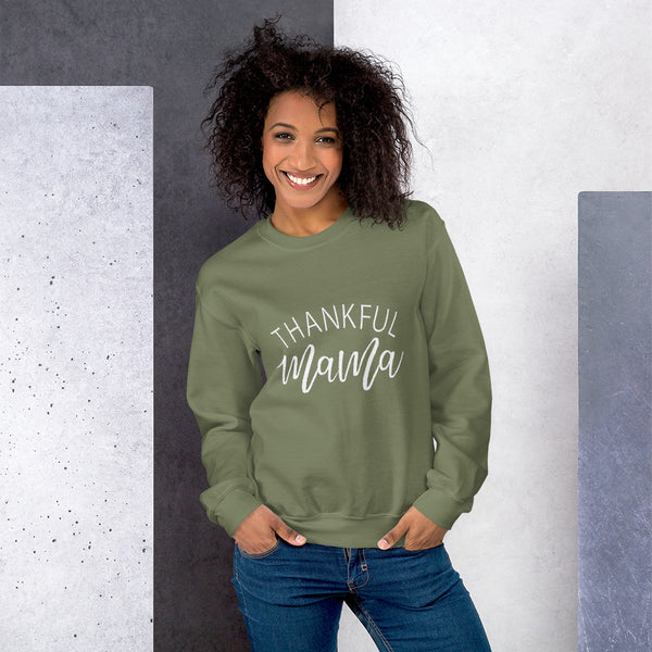 Womens Crew neck Graphic Sweatshirt-Thankful; Mama