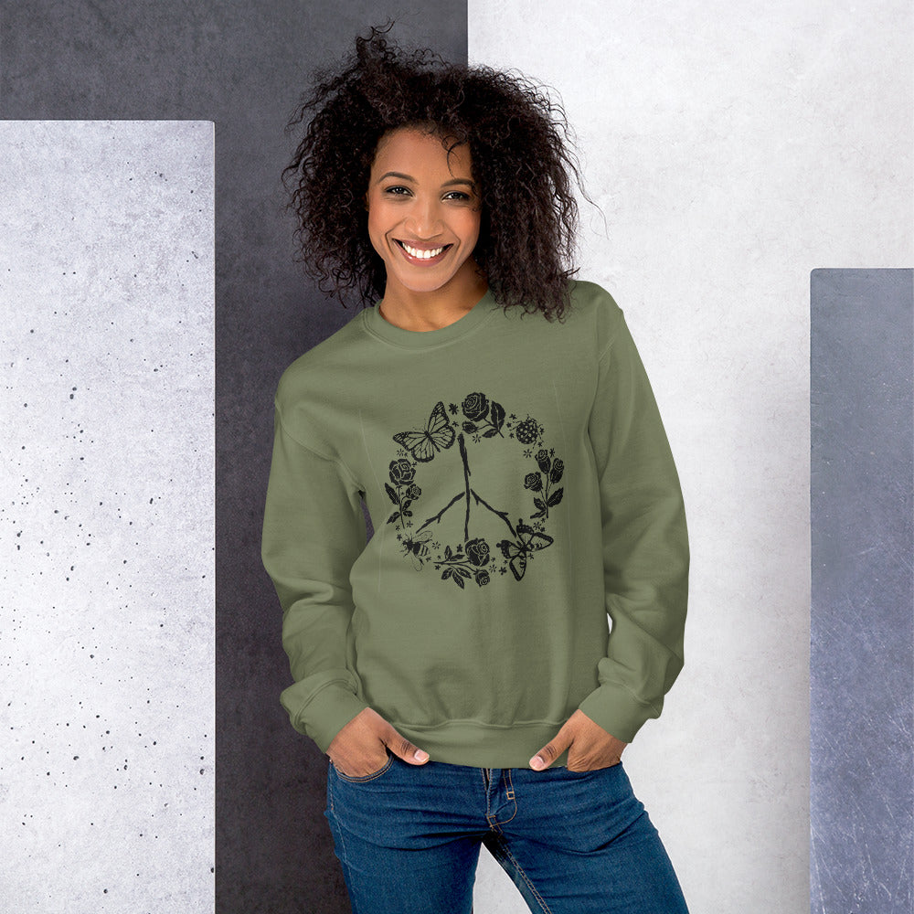 Womens Graphic Crew Neck Sweatshirt-Floral Peace