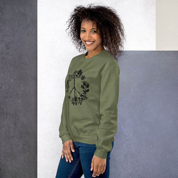 Womens Graphic Crew Neck Sweatshirt-Floral Peace