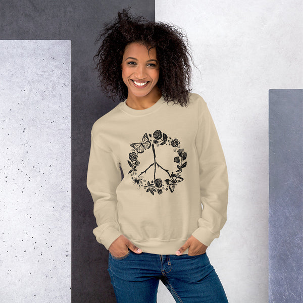 Womens Graphic Crew Neck Sweatshirt-Floral Peace