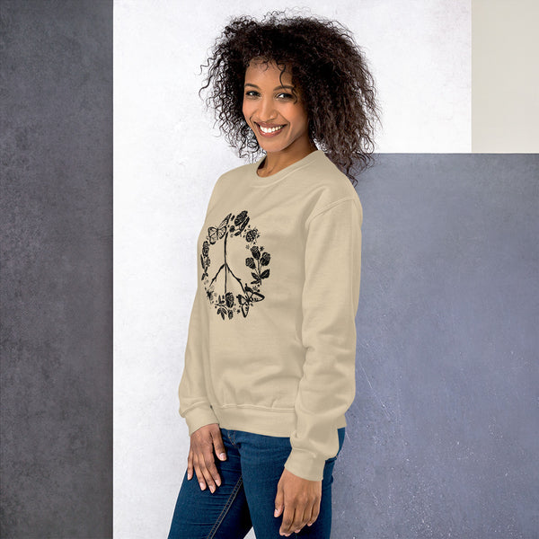 Womens Graphic Crew Neck Sweatshirt-Floral Peace