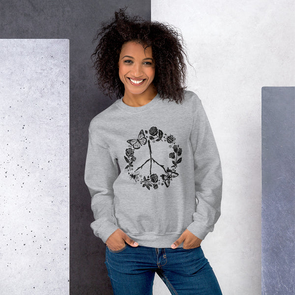 Womens Graphic Crew Neck Sweatshirt-Floral Peace