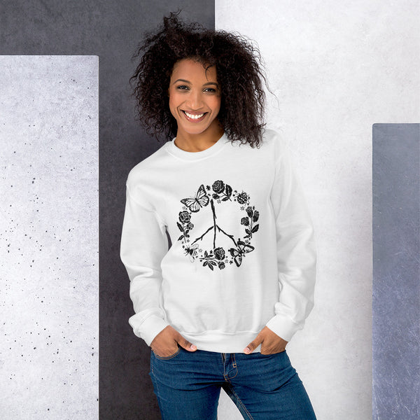 Womens Graphic Crew Neck Sweatshirt-Floral Peace