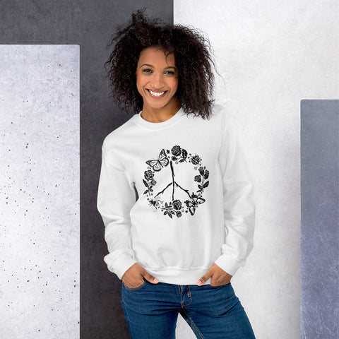 Womens Graphic Crew Neck Sweatshirt-Floral Peace