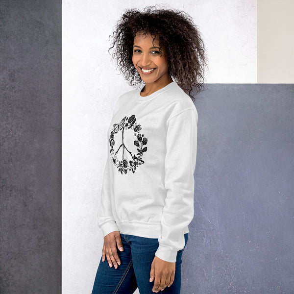 Womens Graphic Crew Neck Sweatshirt-Floral Peace