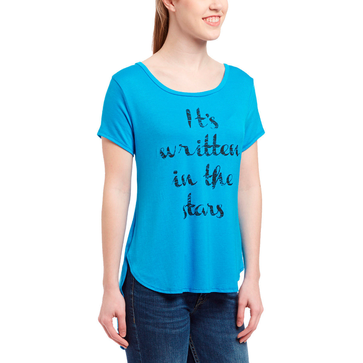 High Low graphic Top in soft knit fabric ,Made in USA in 95% Rayon 5% Spandex.Machine Wash