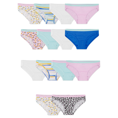 Fruit of the Loom Girls' Cotton Bikini Underwear, 14 Pack Panties 