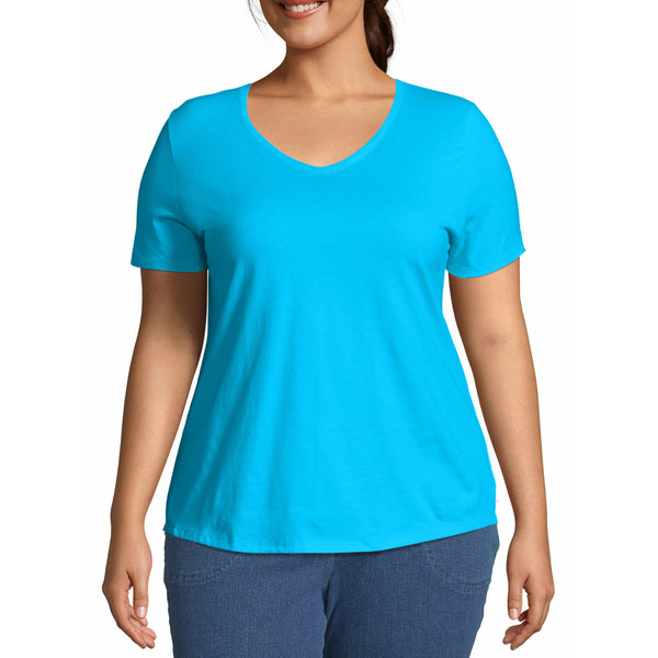 100% Cotton
Imported
Machine Wash
Solid T-shirt with V-neckline, short sleeves, and tagless neck label
NOTE: For roomier fit, go up one size.
29-inch length streamlines your silhouette.
Machine wash, cold. Tumble dry, low. Cool iron