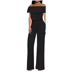 Off the shoulder ruffle neck Jumpsuit  Made in USA