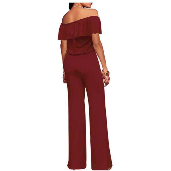 Off the shoulder ruffle neck Jumpsuit  Made in USA