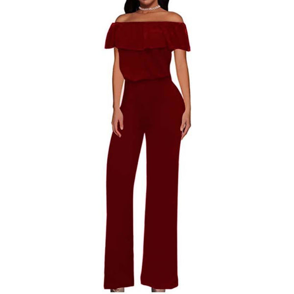 Off the shoulder ruffle neck Jumpsuit  Made in USA