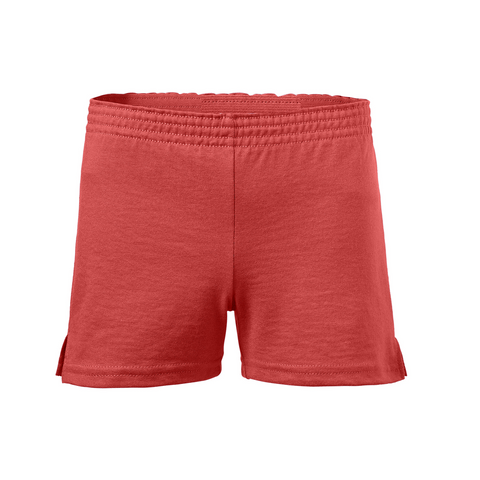 7 oz. 50% Cotton/50% Polyester Jersey
1.25" exposed elastic waistband
3" inseam
V notch leg opening
