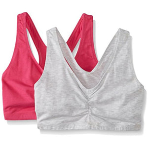 Gives you style and flexibility for low-impact sports. ComfortFlex Fit 4-way stretch fabric provides a flexible fit that shapes to fit you. Easy to fit! Smart Sizes Shape to Fit You. 2-ply construction with pretty shirred front. Sporty racerback cro p top styling. Cotton/spandex fabric that moves with you. Low-impact support ideal for yoga pilates or weight training. Available in a convenient 2-pack.