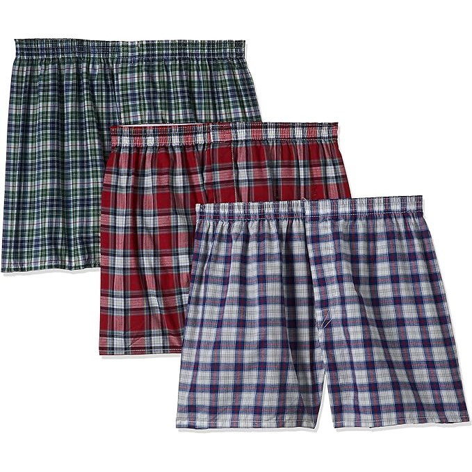 Fruit of the Loom Men's 3-Pack Assorted Tartan Plaids Woven Boxers