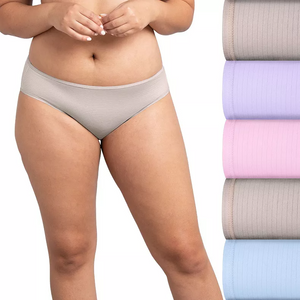 Womens Fruit of the Loom  Breathable Self stripes Bikini Panties 5 Pack