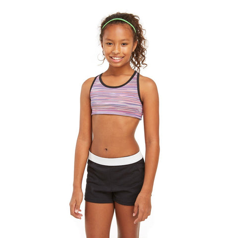 Customize a look that will never go out of style in the shorts . Favorite elastic waistband up or rolled down.Regular rise,Girl Fit.7Oz 50/50 Cotton/poly Jersey.1.25" Exp[osed Elastic waistBand V notch legs with 3 inch inseam.Sizes Waist XS(5/6)-22'' S(7)-23" M(8/10)-23.5-24" L912/140-25-26 XL-27"