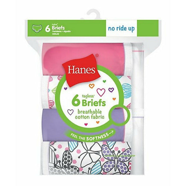 Hanes Girls' 100% Cotton Tagless Brief Panties, Multipack