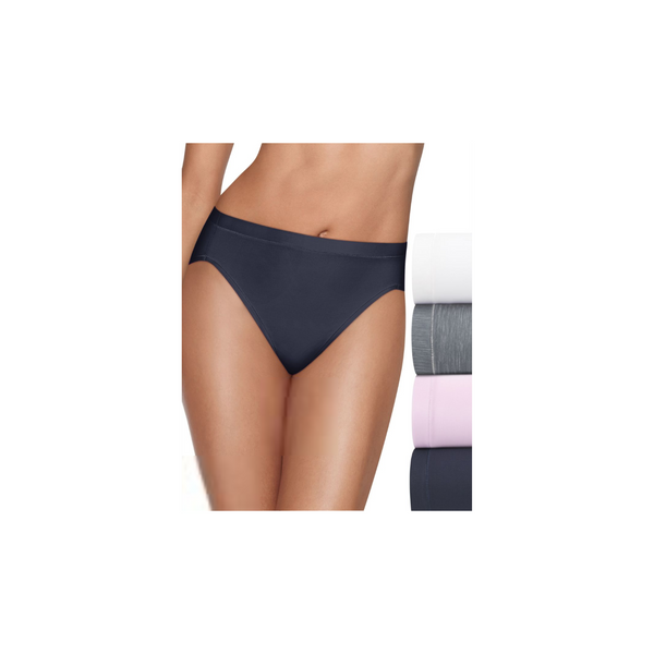 43% Nylon, 43% Polyester, 14% Spandex
High and flattering hi-cut leg with full coverage back.
No ride up leg bands.
Leg and waistband wont pinch or bind and look seamless under clothes.
Tag-free for itch-free comfort.
Available in a convenient 4-pack.