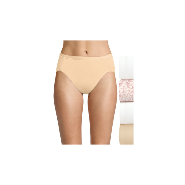 43% Nylon, 43% Polyester, 14% Spandex
High and flattering hi-cut leg with full coverage back.
No ride up leg bands.
Leg and waistband wont pinch or bind and look seamless under clothes.
Tag-free for itch-free comfort.
Available in a convenient 4-pack.