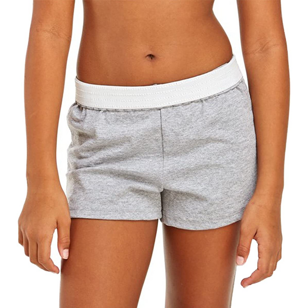 Customize a look that will never go out of style in the shorts . Favorite elastic waistband up or rolled down.Regular rise,Girl Fit.7Oz 50/50 Cotton/poly Jersey.1.25" Exp[osed Elastic waistBand V notch legs with 3 inch inseam.Sizes Waist XS(5/6)-22'' S(7)-23" M(8/10)-23.5-24" L912/140-25-26 XL-27"