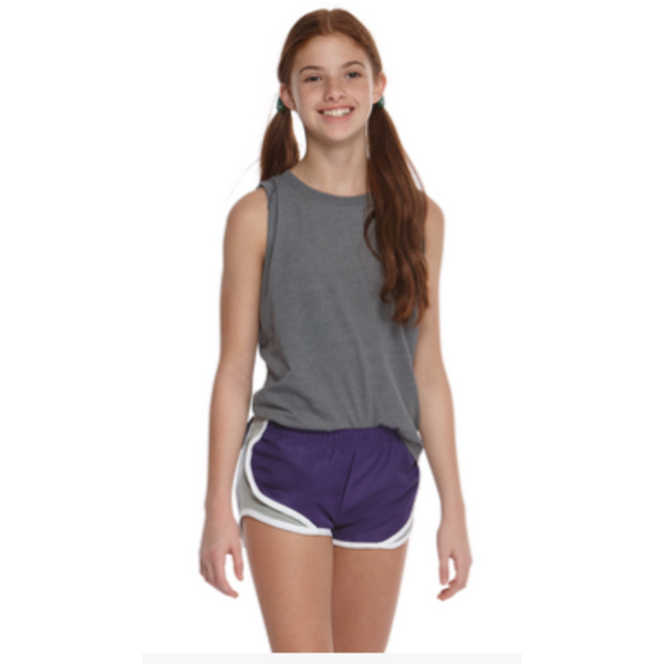 Inspired by a classic runnin silhouette, this short has contrast mesh inserts, is made of a woven polyester microfiber, and features a 100% polyester crepe liner for added modesty. 

2.2 oz polyester microfiber
100 % polyester crepe liner
Contrast mesh inserts
Covered elastic waistband
Low-rise fit
Juniors: 3.25" inseam
Girls: 2.5" inseam