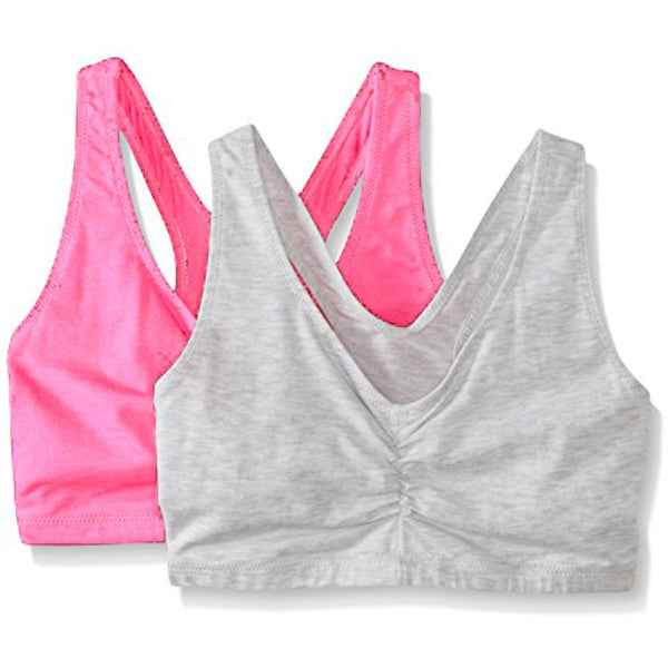 Gives you style and flexibility for low-impact sports. ComfortFlex Fit 4-way stretch fabric provides a flexible fit that shapes to fit you. Easy to fit! Smart Sizes Shape to Fit You. 2-ply construction with pretty shirred front. Sporty racerback cro p top styling. Cotton/spandex fabric that moves with you. Low-impact support ideal for yoga pilates or weight training. Available in a convenient 2-pack.