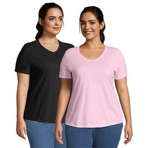 100% Cotton
Imported
Machine Wash
Solid T-shirt with V-neckline, short sleeves, and tagless neck label
NOTE: For roomier fit, go up one size.
29-inch length streamlines your silhouette.
Machine wash, cold. Tumble dry, low. Cool iron