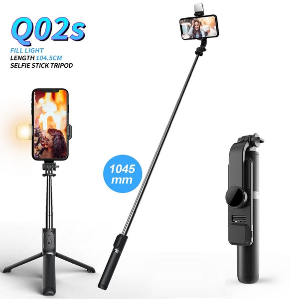 Wireless bluetooth selfie stick foldable mini tripod with fill light shutter remote control for IOS Android