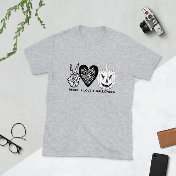 Womens Halloween graphic Tee-Love Peace Halloween