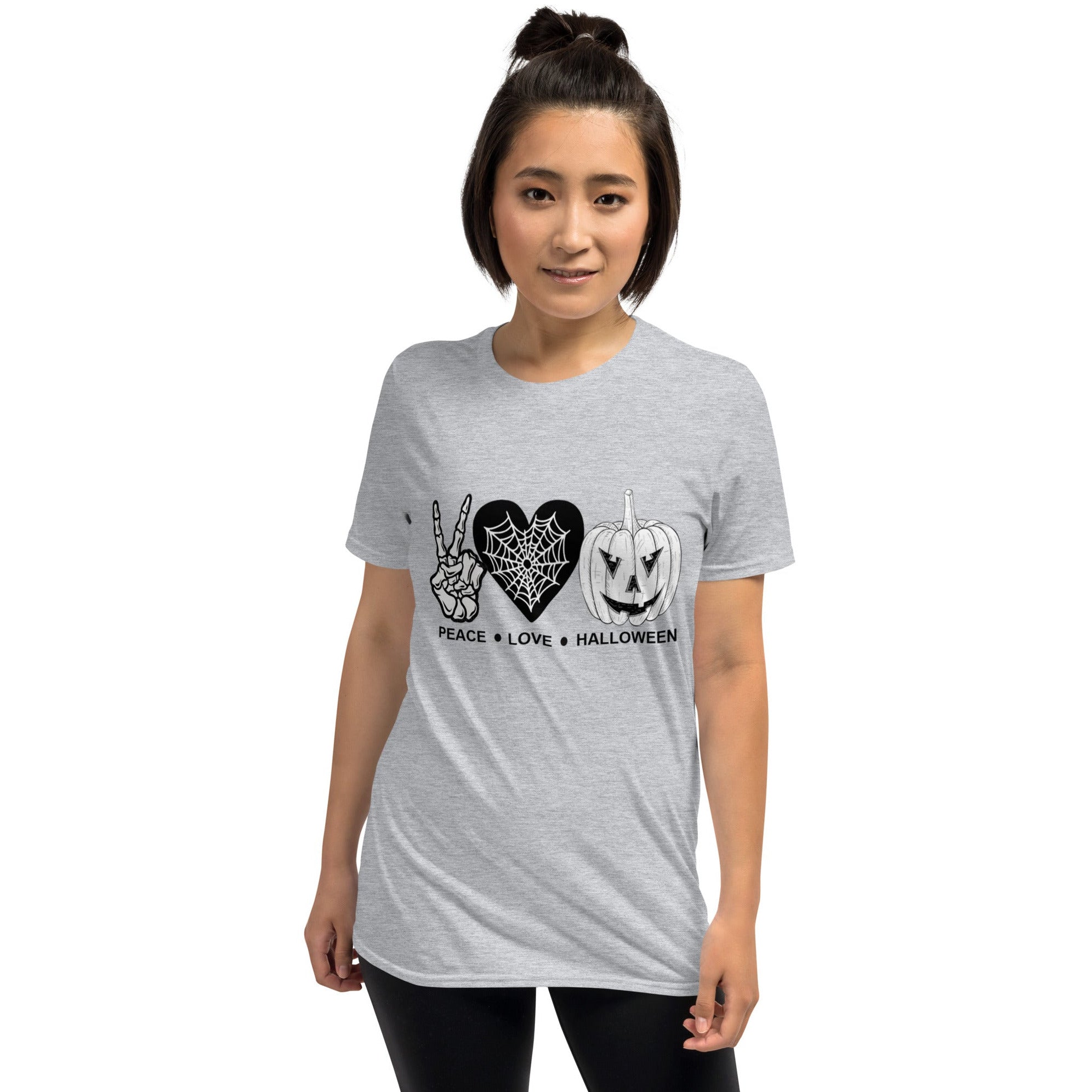 Womens Halloween graphic Tee-Love Peace Halloween