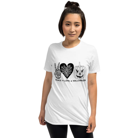 Womens Halloween graphic Tee-Love Peace Halloween