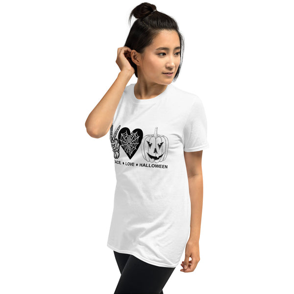 Womens Halloween graphic Tee-Love Peace Halloween