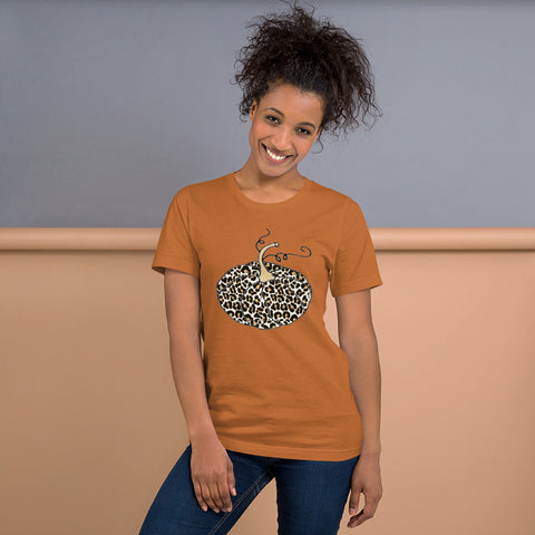 Womens Graphic Tee -Leopard Print Pumpkin