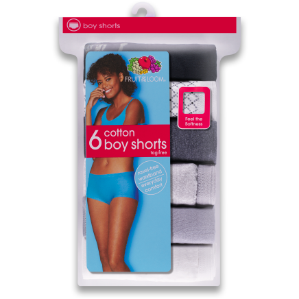 Fruit of the Loom Women s 6 Pack Assorted Cotton Boyshort Panties